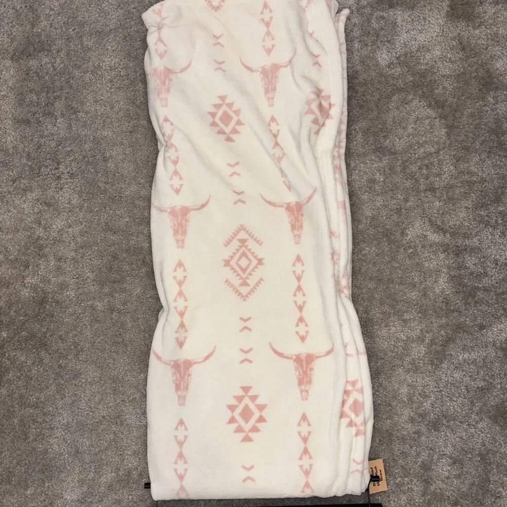 Wrangler Pink Longhorn Cow Steer Cowgirl Western Aztec Throw Blanket 60x70 NEW
